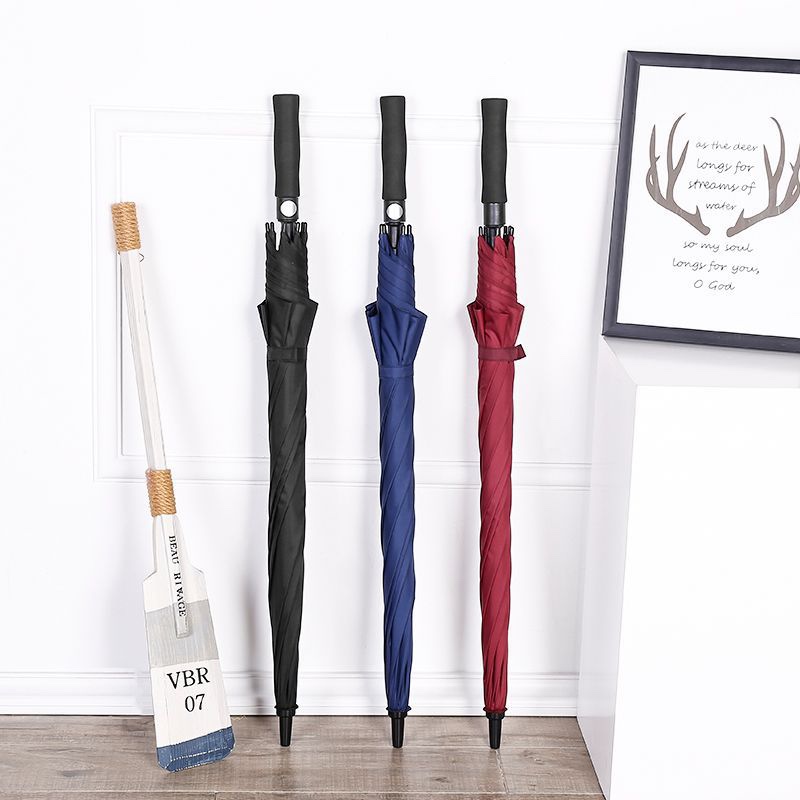Fully automatic business solid-color enlarged all-fiber golf umbrella, long-handled umbrella, oversized curved handle straight-bar umbrella, custom logo gift umbrella, advertising umbrella details Picture