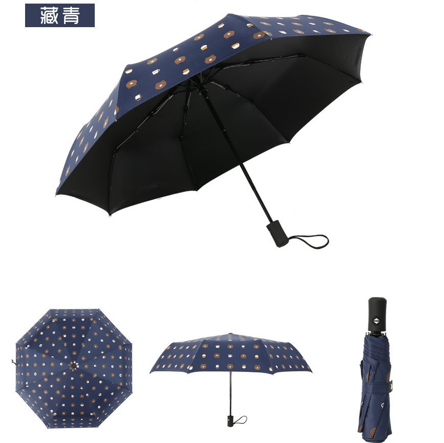 创意全自动卡通小熊黑胶伞防晒遮阳两用晴雨伞产品图