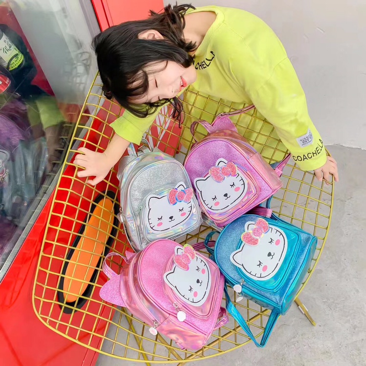 Cute cat face glitter backpack for kids thumbnail