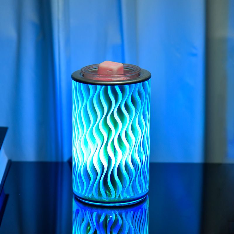 Creative glass aromatherapy stove night lamp decoration piece colorful 3D straight cylinder wave pattern aromatherapy lamp decoration aromatherapy table lamp