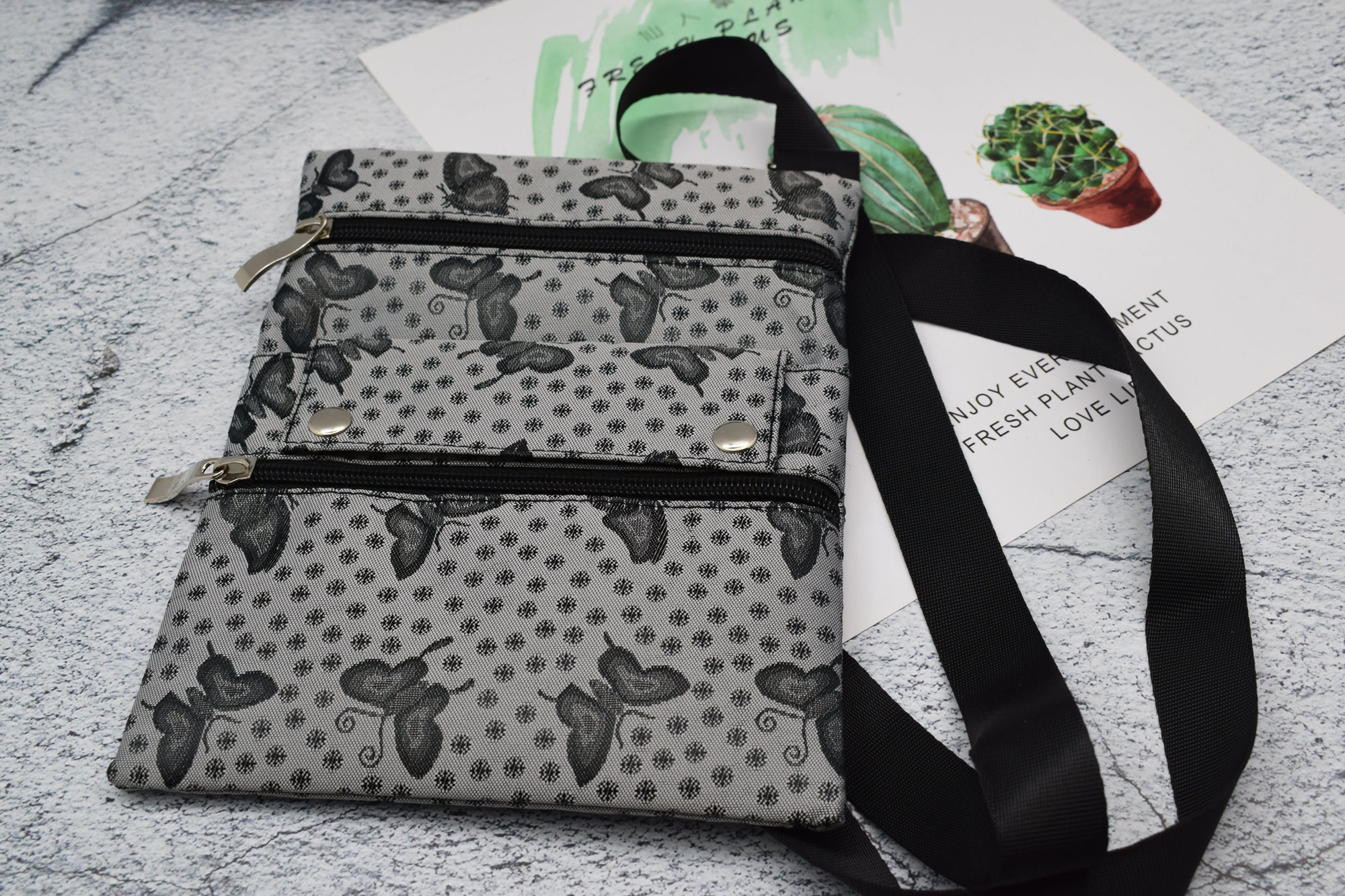 306 Grey Butterfly ID Bag Jacquard Material Crossbody bag detail image 1