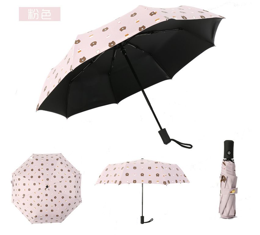 创意全自动卡通小熊黑胶伞防晒遮阳两用晴雨伞详情图6