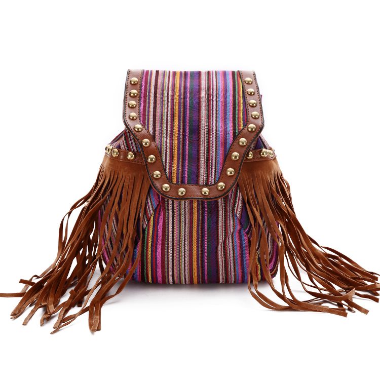 新品时尚牛仔配印大象帆布双肩休闲背包跨境供亚马