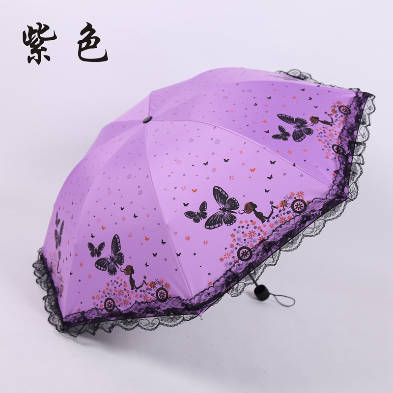 香车美女蝴蝶纷飞防紫外线太阳伞 折叠黑胶防晒广告伞定做细节图
