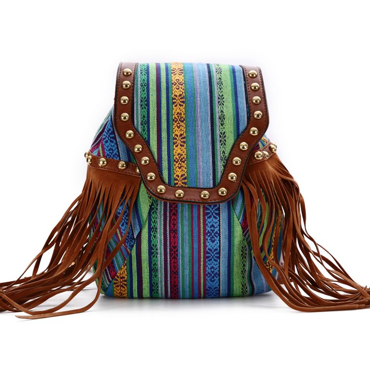 新品时尚牛仔配印大象帆布双肩休闲背包跨境供亚马逊