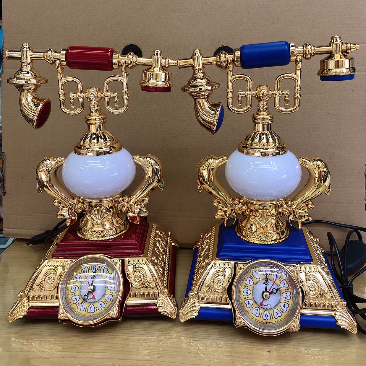 欧式复古摆台个性老爷电话机带灯 摆钟 礼品亚马孙货源