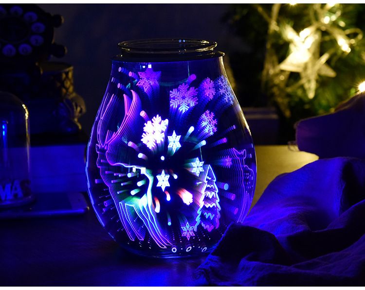 圣诞节3D玻璃圣诞鹿七彩香薰灯 家用摆件融蜡灯去味夜灯详情图18