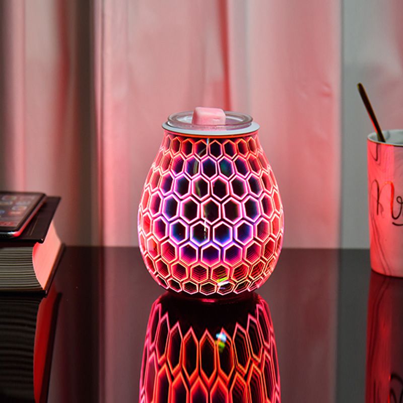 Home desktop incense burner, seven-color 3D glass hexagonal aroma lamp, seven-color night light, office gift incense burner details Picture