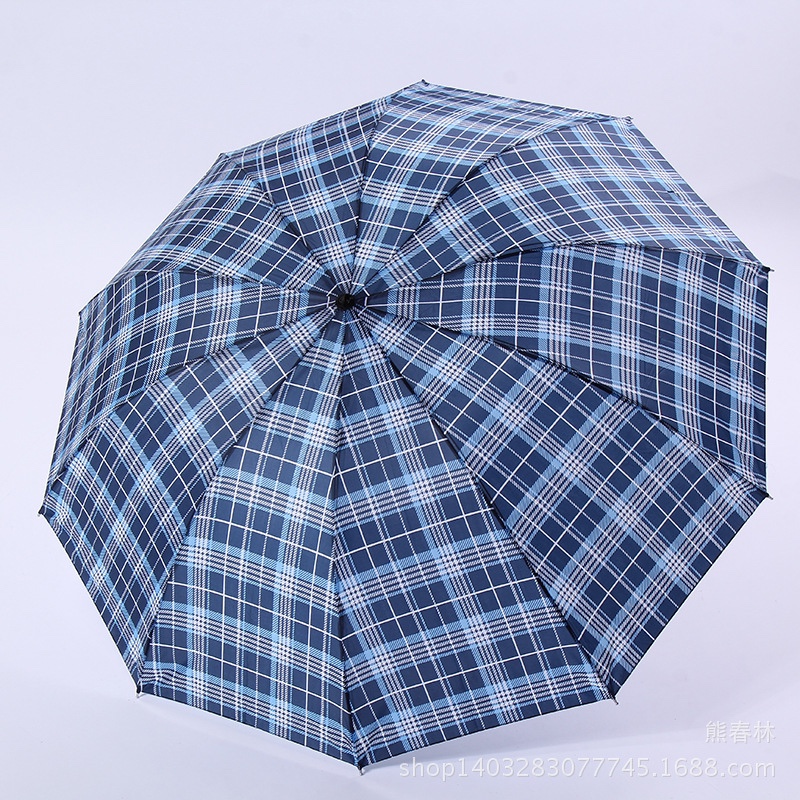 Hot-selling reinforced and enlarged three-fold umbrellas, weather umbrellas, grid umbrellas, umbrella LOGO customization factory wholesale street stall supply