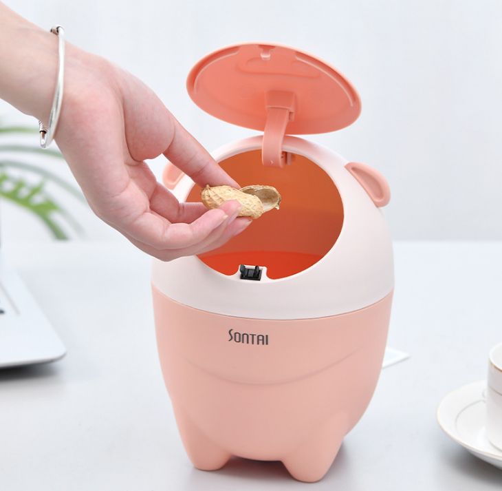 Fashionable and creative cartoon cute pig desktop trash can, push-type large-capacity multi-functional compact classified trash can Specification image