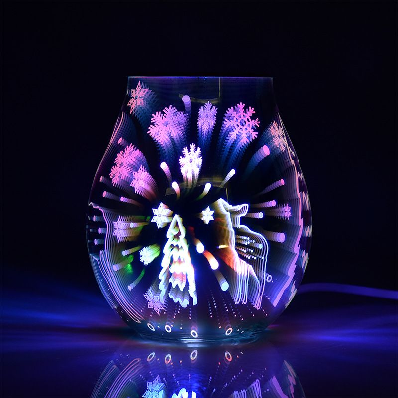 圣诞节3D玻璃圣诞鹿七彩香薰灯 家用摆件融蜡灯去味夜灯