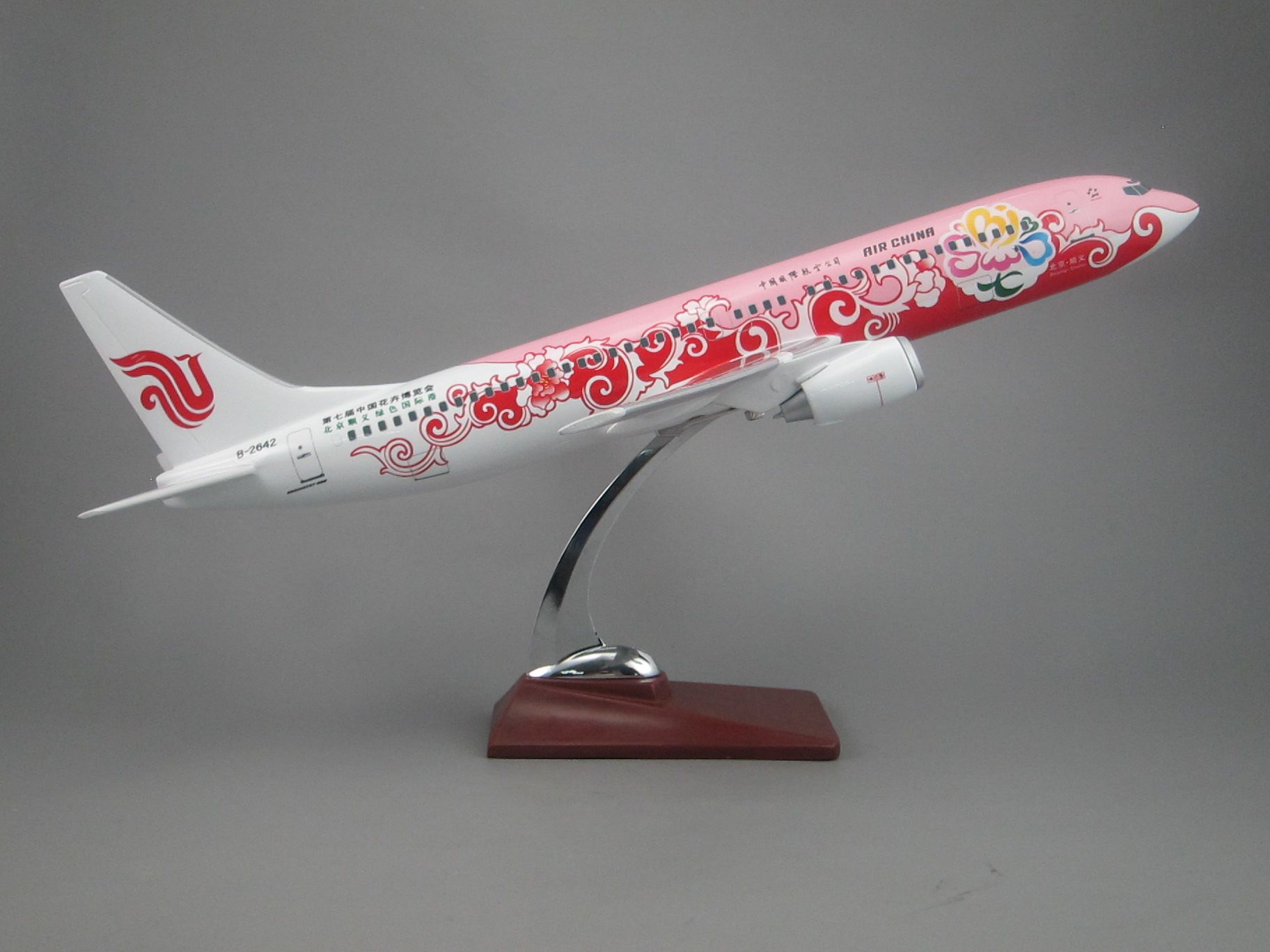 Aircraft model (47CM Painting of Air China B737 Flower Expo) synthetic resin aircraft model details Picture