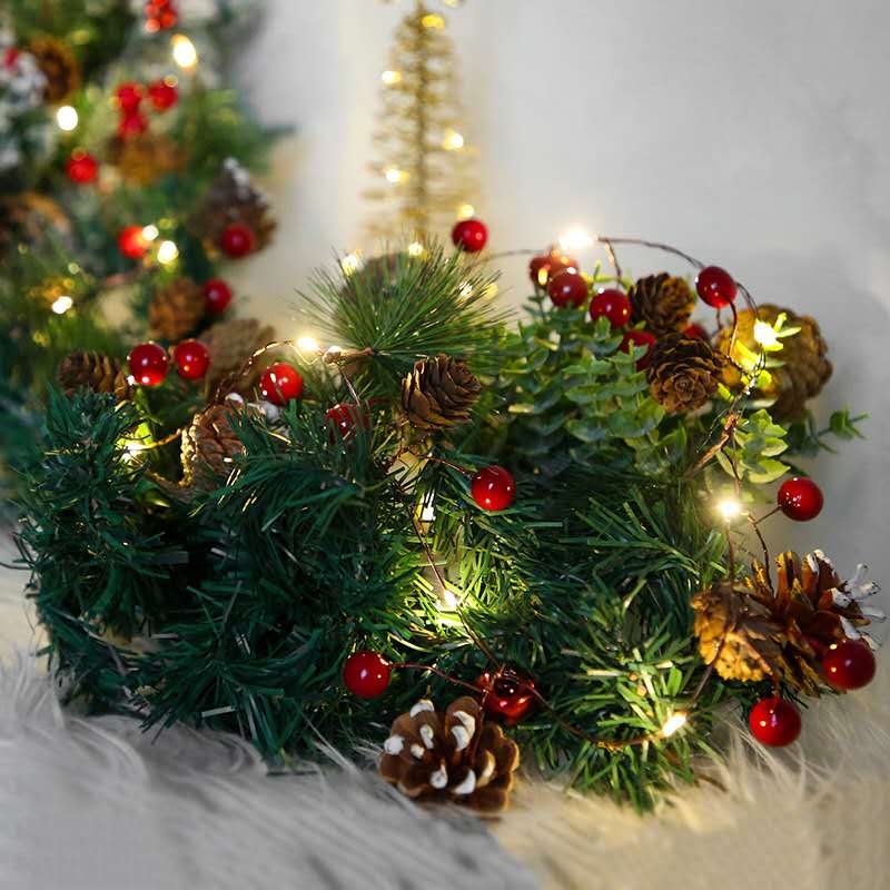 圣诞节爆款装饰店铺场景布置圣诞树松果饰品LED灯串详情图3