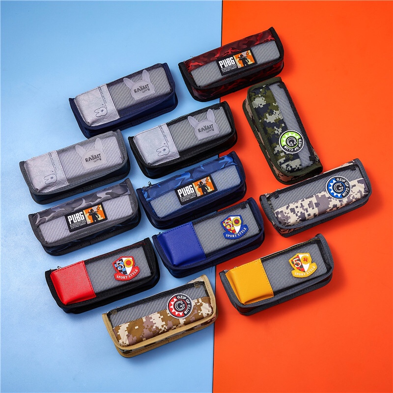 鸿卓现货笔袋定制帆布文具袋大容量网纱创意格子迷彩铅笔袋文具包