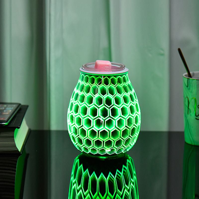 Home desktop incense burner, seven-color 3D glass hexagonal aroma lamp, seven-color night light, office gift incense burner Specification image