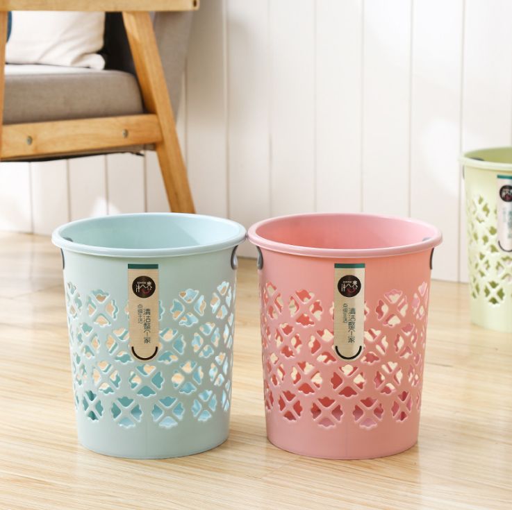 The household hollowed-out trash can is a durable round large-capacity classified trash can for home use Application Scenario