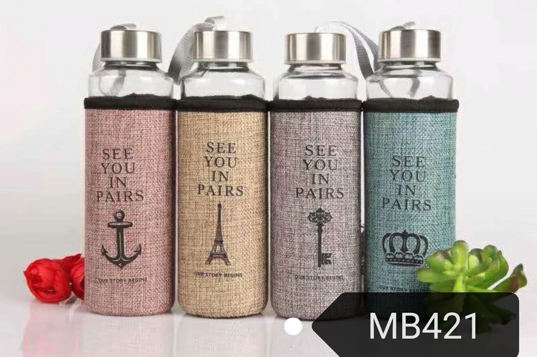 Portable single-layer water cup with linen cover, simple covered tea cup, heat-insulating and anti-drop glass cup, 300ml undefined