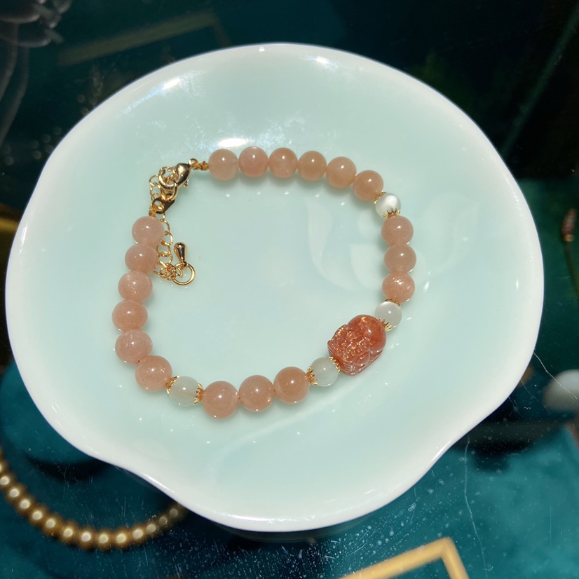 PI xiu stone orange moonlight stone 6mm bead bracelet gift natural jewelry