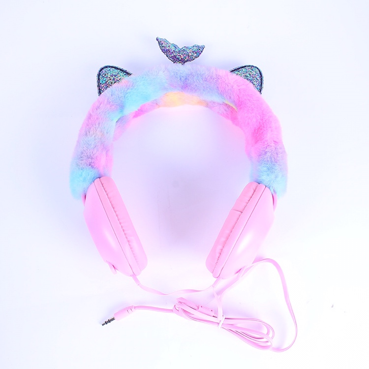 [thangka] creative new mermaid headset cartoon headset hot style wired plush gift headset supports a substitute hair thumbnail