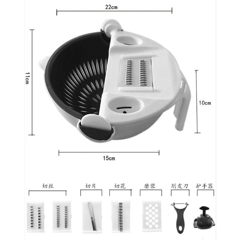 多功能切菜器 家用切丝器切片擦丝削皮九合一沥水篮 厨房神器细节图
