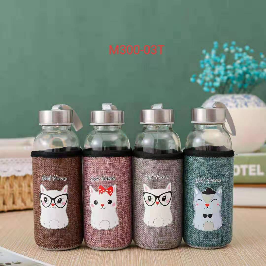 Portable single-layer water cup with linen cover, simple covered tea cup, heat-insulating and anti-drop glass cup, 300ml undefined