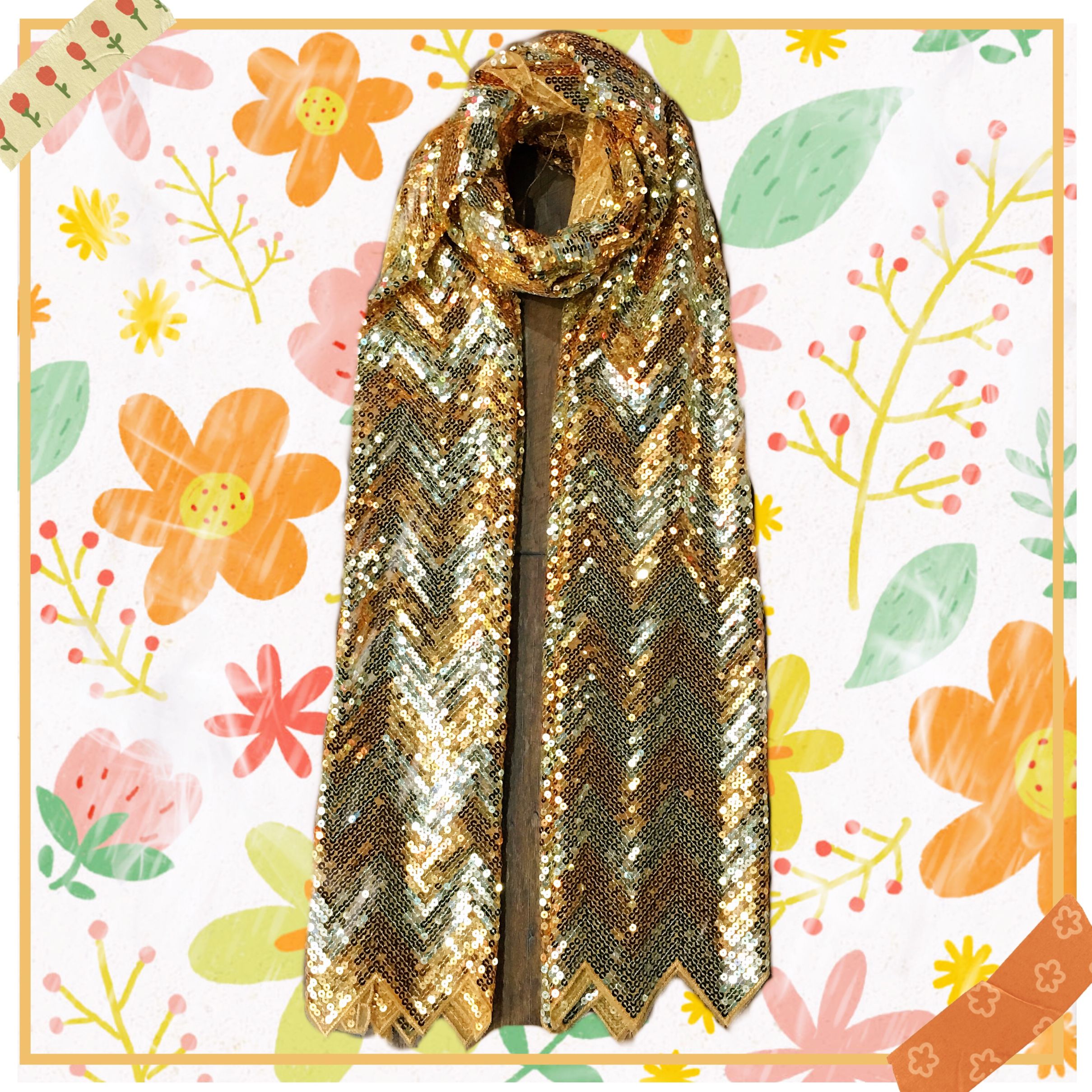 Black and gold sequin mesh sequin shawl scarf