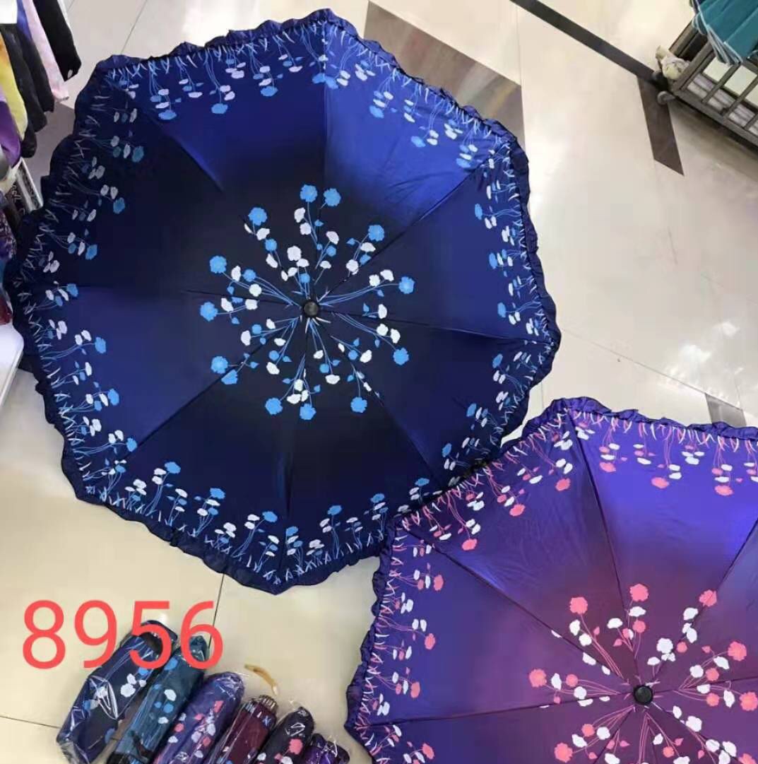 千家旺新款厂家批发太阳伞 变色闪光裙边伞 折叠晴雨伞2用太阳伞花边伞 8956