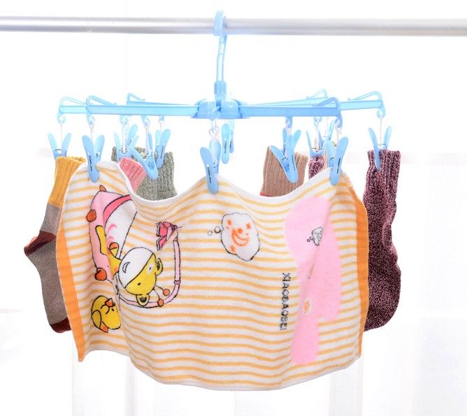 可折叠旋转夹子多功能衣架 塑料衣服晾晒架 袜子内衣晾衣架