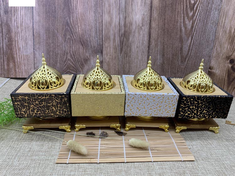 Modern Middle Eastern style colorful Arabic wood incense burner thumbnail