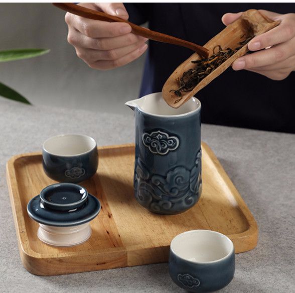 【乾唐轩】祥云如意陶瓷泡茶器1壶2杯 壶180ml/杯60ml 精美礼盒