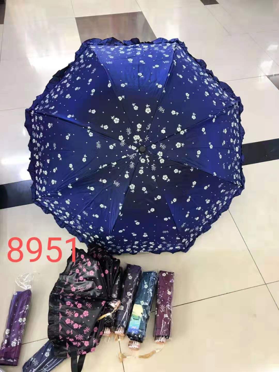 千家旺新款厂家批发太阳伞 变色闪光裙边伞 折叠晴雨伞2用太阳伞花边伞 8956细节图