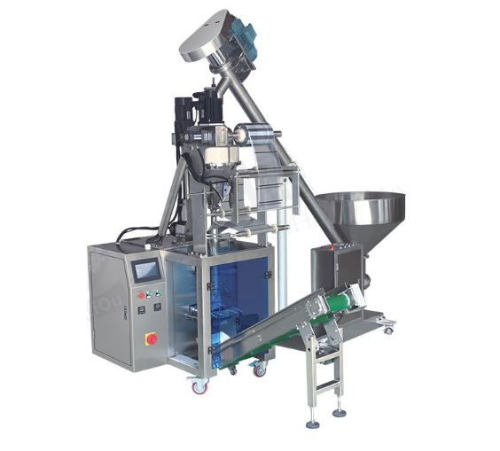 The fully automatic powder lapel packaging machine automatically feeds materials