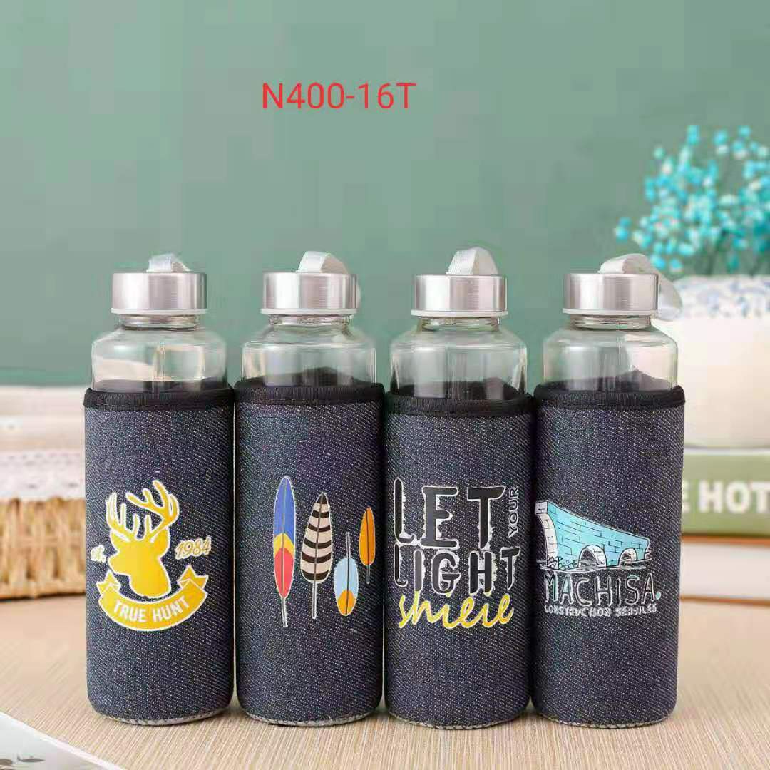 Portable single-layer water cup with linen cover, simple covered tea cup, heat-insulating and anti-drop glass cup, 300ml undefined