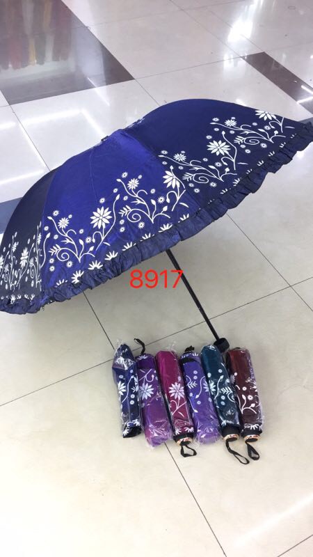 千家旺新款厂家批发太阳伞 变色闪光裙边伞 折叠晴雨伞2用太阳伞花边伞 8956白底实物图