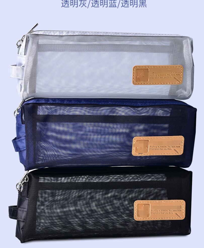 Transparent mesh double-layer portable large capacity pen bag portable large bag pen bag