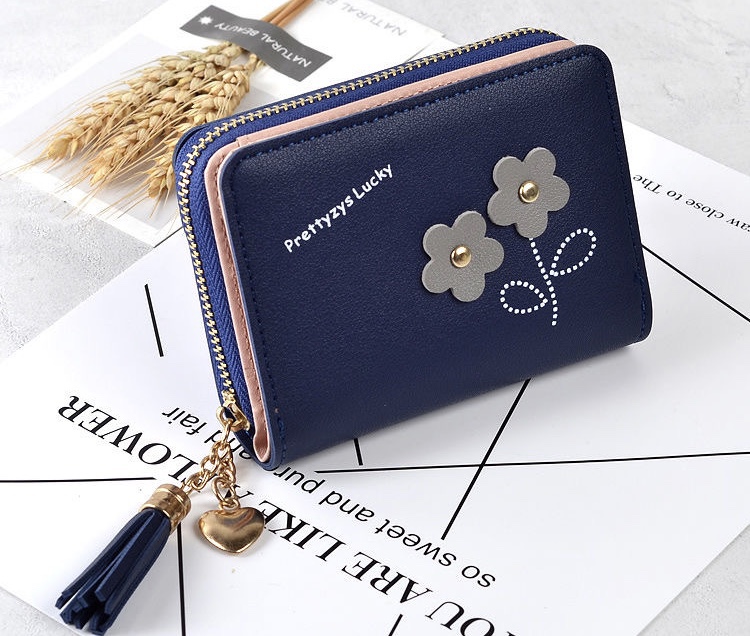 韩版两折拉链短款潮女式钱包百搭个性流苏学生零钱夹新款手拿卡包