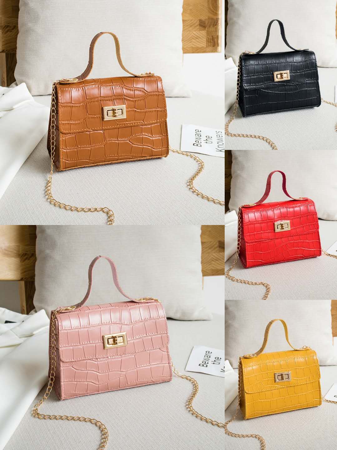 跨境女包2020夏秋新款包包女纯色时尚鳄鱼纹单肩斜挎包手机零钱包