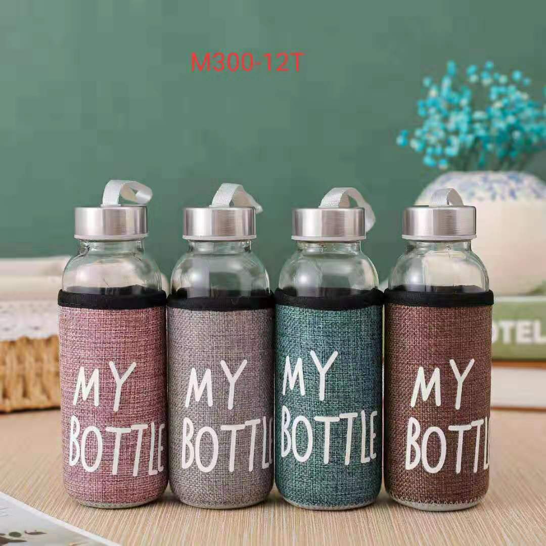 Portable single-layer water cup with linen cover, simple covered tea cup, heat-insulating and anti-drop glass cup, 300ml