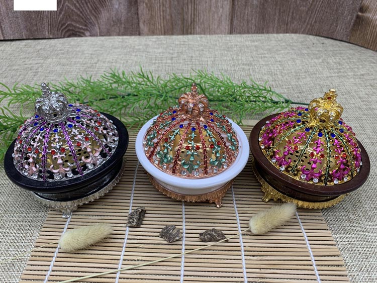 新型阿拉伯风格圆形水晶陶瓷香炉金属家居装饰