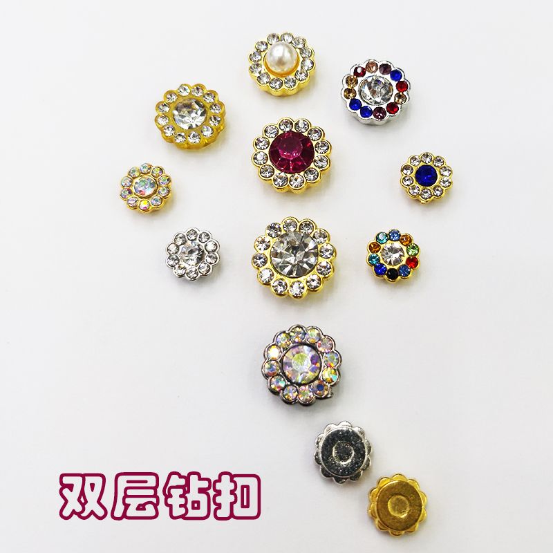 Double-layer diamond buckle sunflower flower plate diamond buckle DIY handcrafted decorative button clothing accessories Specification image