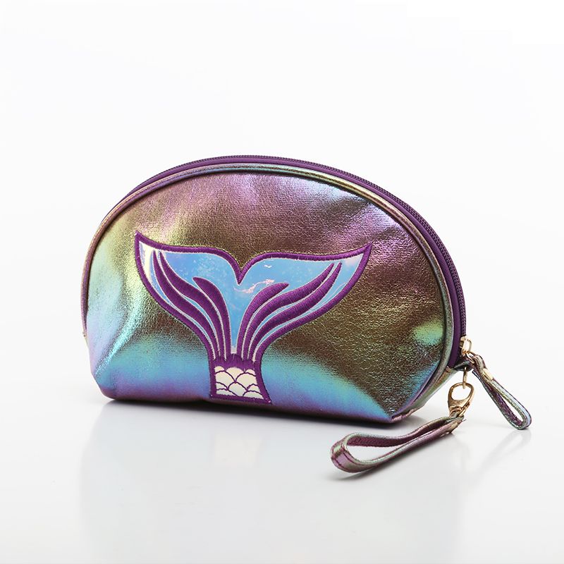 Hot-selling embroidery beauty fish tail semi-round bag, rainbow crack cosmetic bag, cartoon phantom color handbag in foreign trade detail image 9