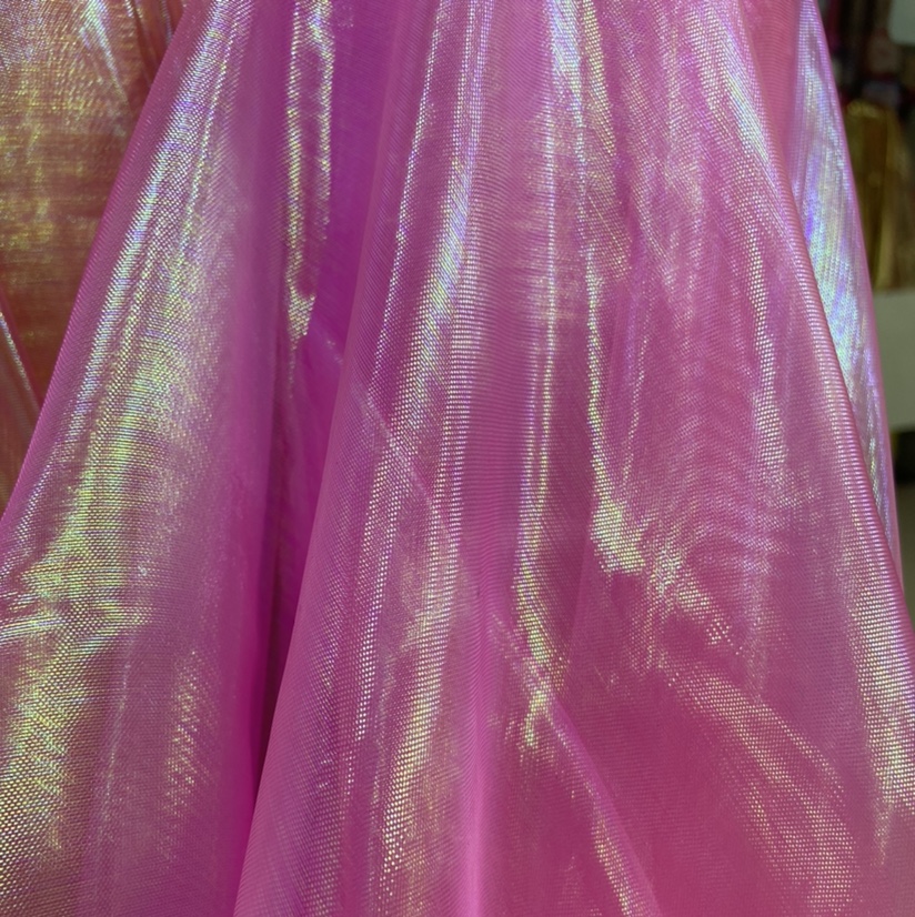粉色幻彩纱针织布料服装装饰品工艺品头饰面料