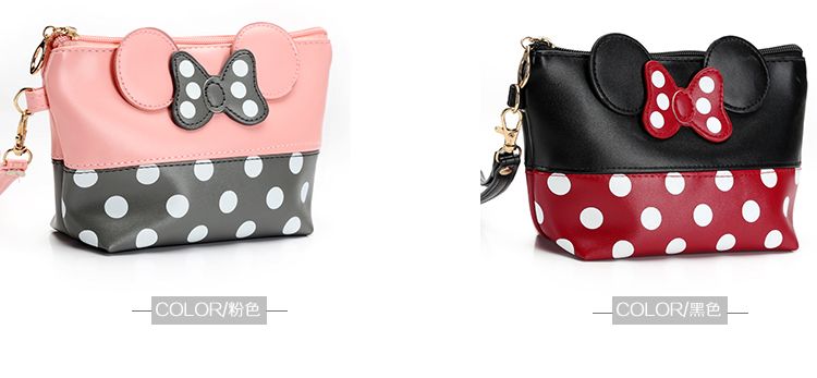 Classic European and American PU cosmetic bags, round dot bow hand-held bags, original manufacturer, cartoon handbags detail image 6