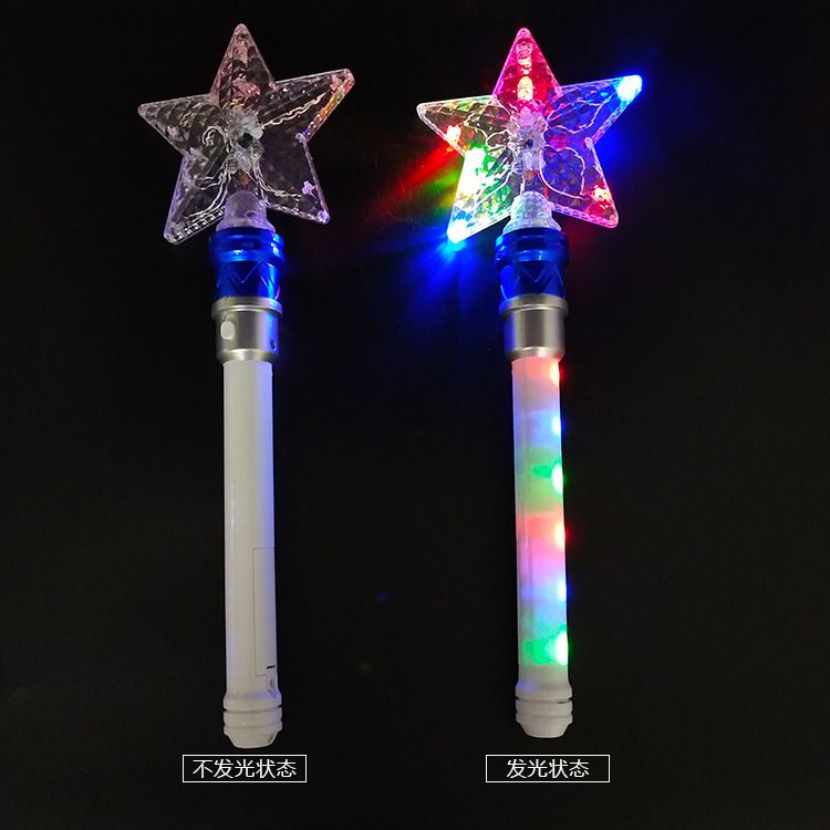 雪花发光旋转棒 五角星手柄发光棒 儿童魔法七彩星星棒详情图3