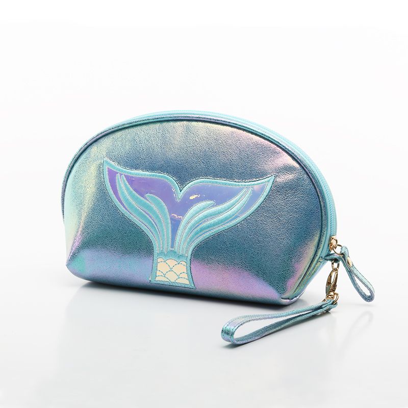 Hot-selling embroidery beauty fish tail semi-round bag, rainbow crack cosmetic bag, cartoon phantom color handbag in foreign trade detail image 12