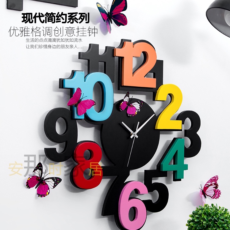 现代装饰数字简约田园卧室时钟创意静音挂钟客厅个性时尚钟表