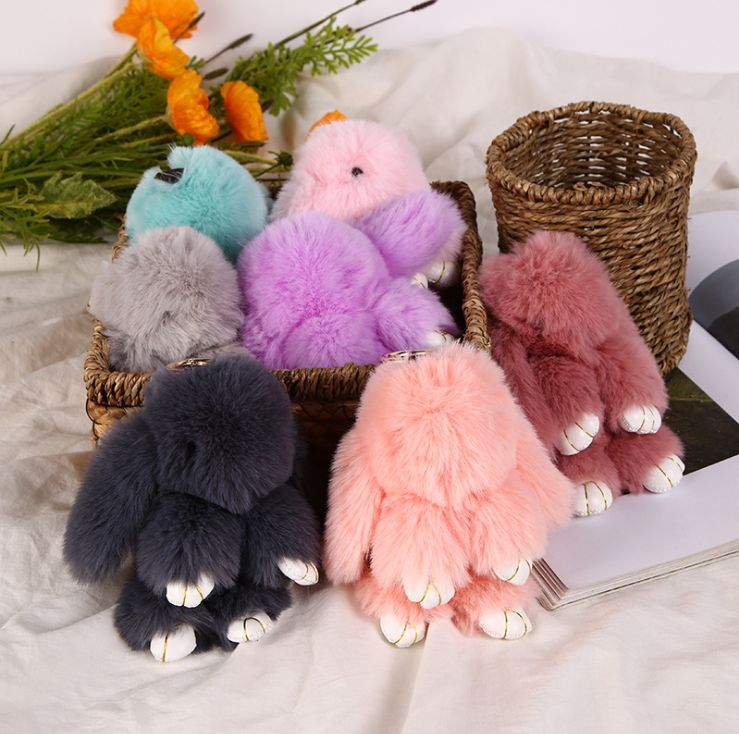 现货仿濑兔毛钥匙扣挂件 可爱兔子包包挂饰 儿童毛绒玩具汽车挂饰详情图1