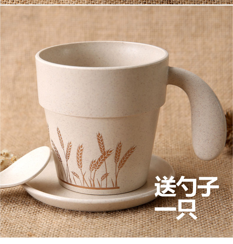 依蔓特 新款创意带把茶杯 谷纤维稻壳纤维咖啡杯带勺子详情图3