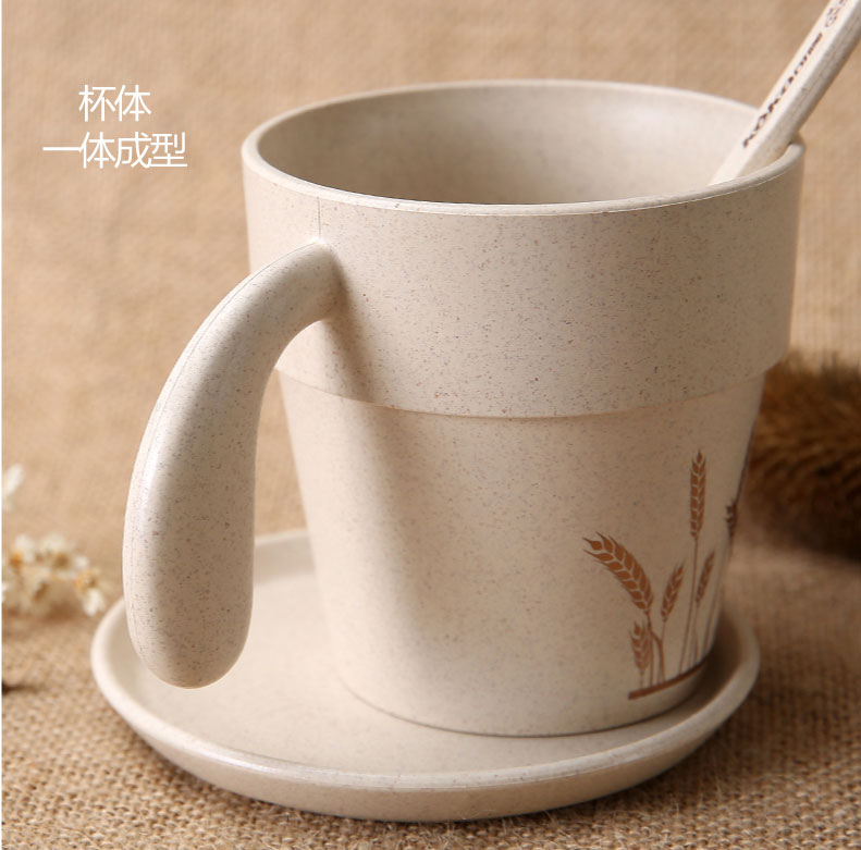 依蔓特 新款创意带把茶杯 谷纤维稻壳纤维咖啡杯带勺子详情图7