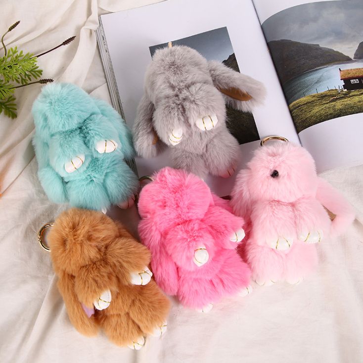 现货仿濑兔毛钥匙扣挂件 可爱兔子包包挂饰 儿童毛绒玩具汽车挂饰详情图2
